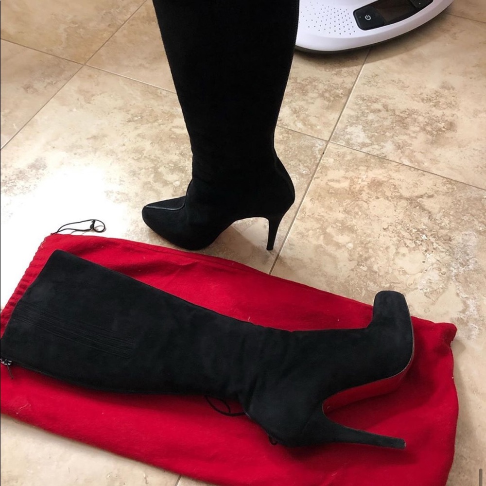 Louboutin black suede leather tall knee high boots